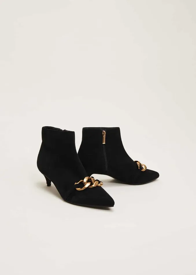 Women Phase Eight Heels Chain Front Kitten Heel Boot Black