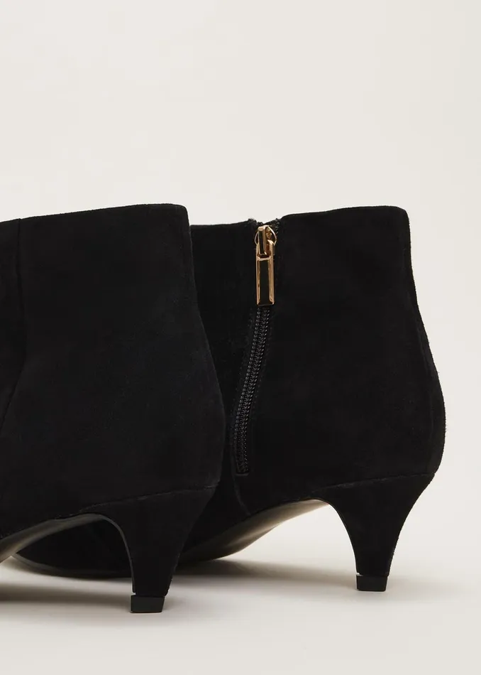 Women Phase Eight Heels Chain Front Kitten Heel Boot Black