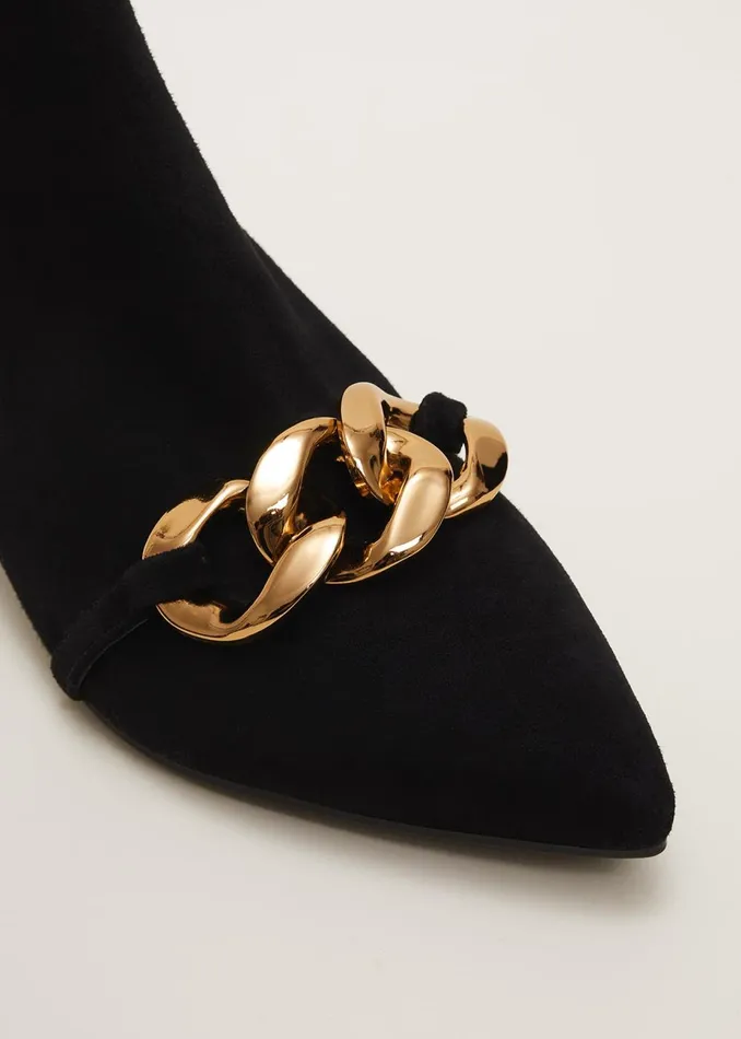 Women Phase Eight Heels Chain Front Kitten Heel Boot Black