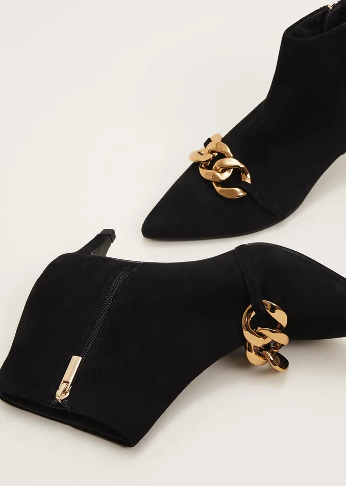 Women Phase Eight Heels Chain Front Kitten Heel Boot Black