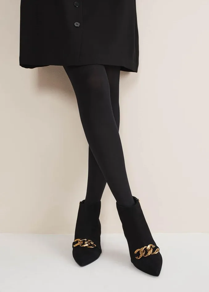 Women Phase Eight Heels Chain Front Kitten Heel Boot Black