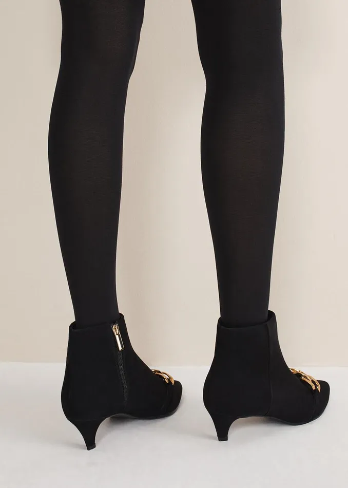 Women Phase Eight Heels Chain Front Kitten Heel Boot Black