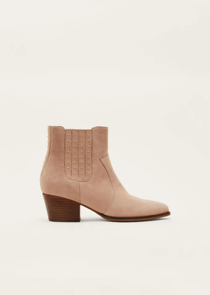 Women Phase Eight Heels Cowboy Suede Ankle Boots Stone