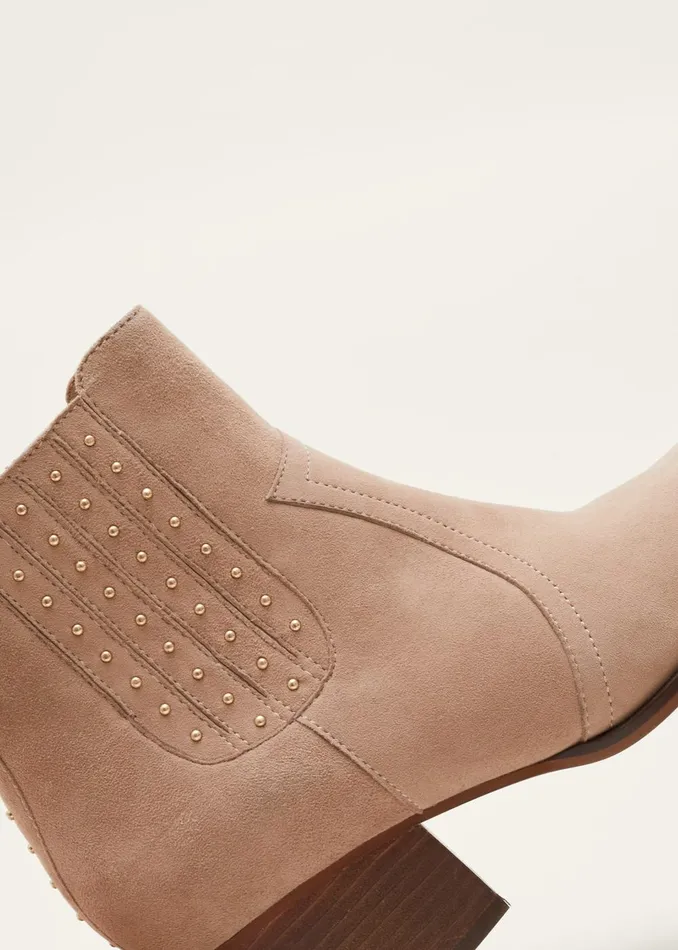 Women Phase Eight Heels Cowboy Suede Ankle Boots Stone
