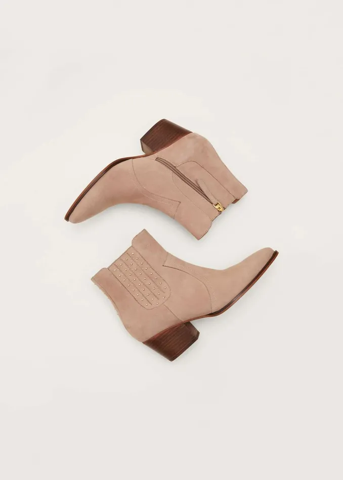 Women Phase Eight Heels Cowboy Suede Ankle Boots Stone