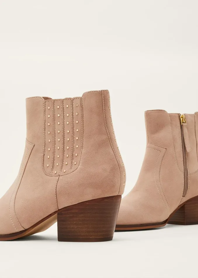 Women Phase Eight Heels Cowboy Suede Ankle Boots Stone