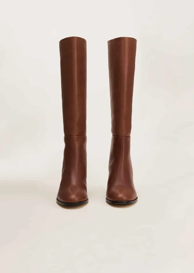 Women Phase Eight Heels Jordan Tan Leather Long Knee Boots Tan