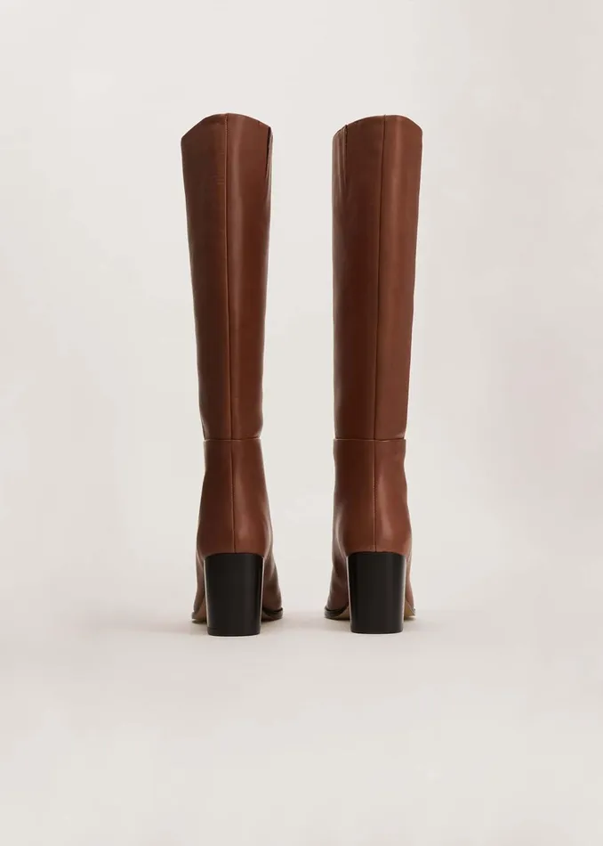 Women Phase Eight Heels Jordan Tan Leather Long Knee Boots Tan