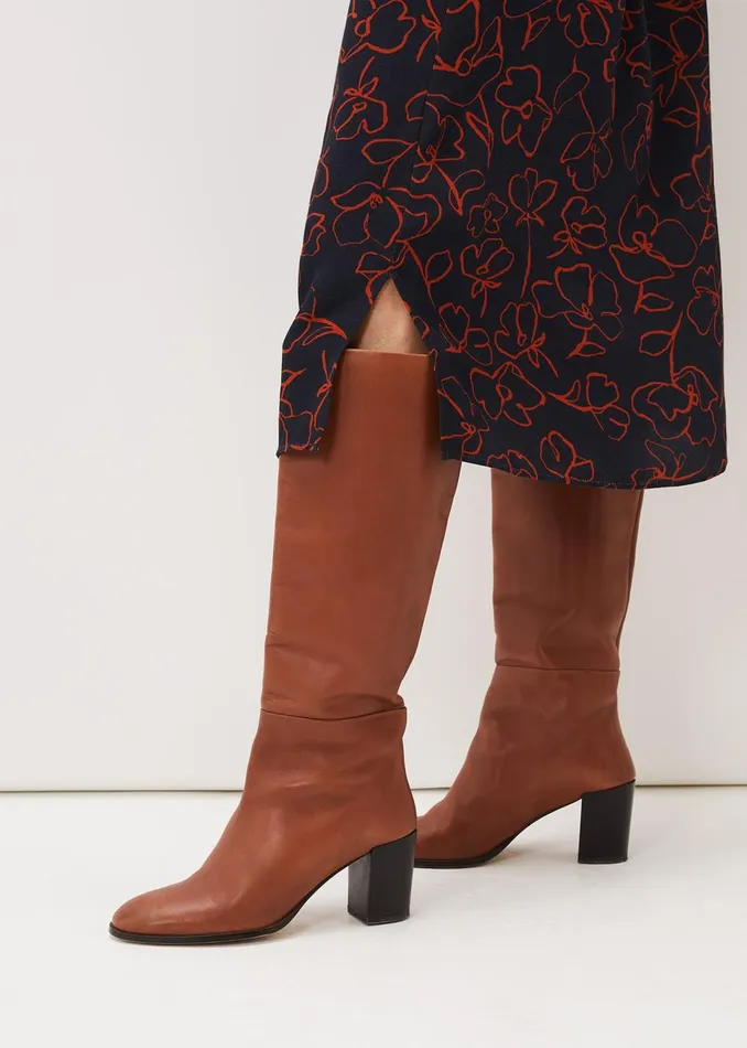 Women Phase Eight Heels Jordan Tan Leather Long Knee Boots Tan