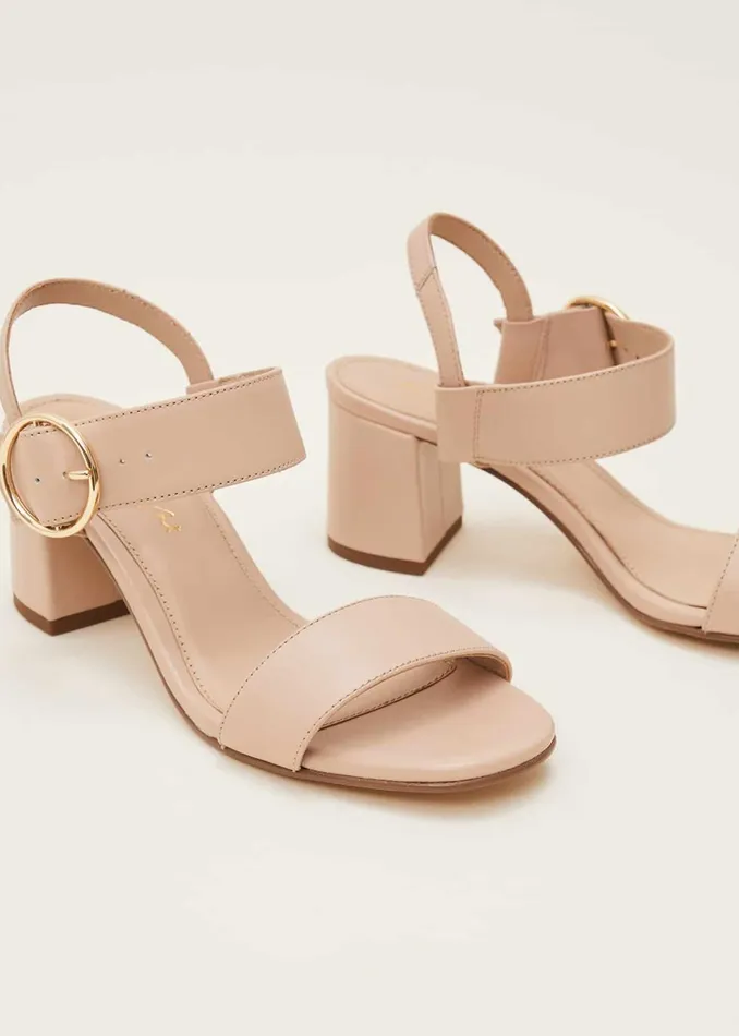 Women Phase Eight Heels Leather Buckle Sandals Neutral