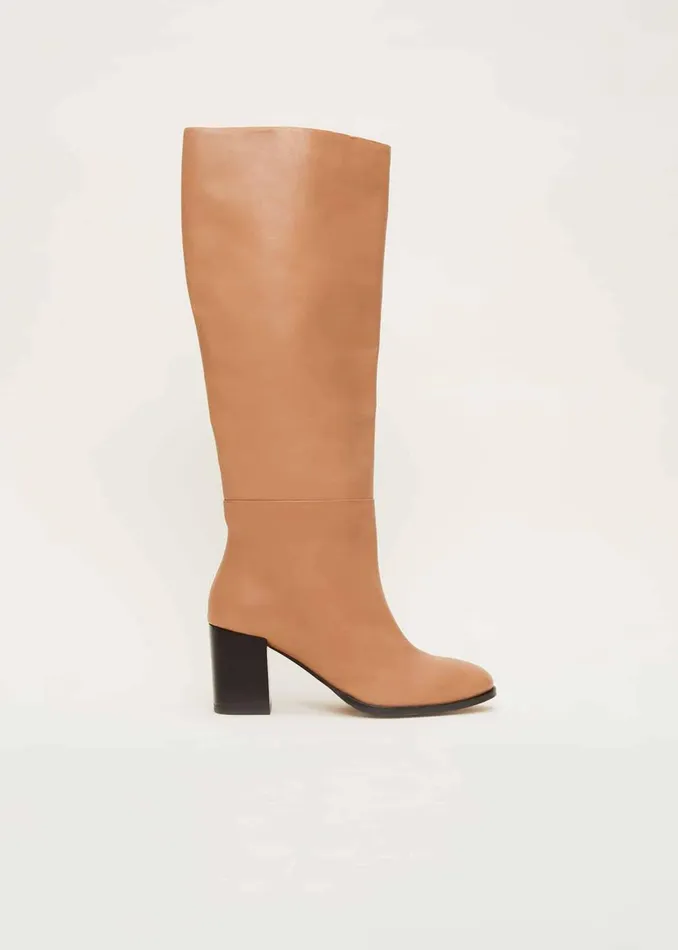 Women Phase Eight Heels Leather Knee High Boots Camel