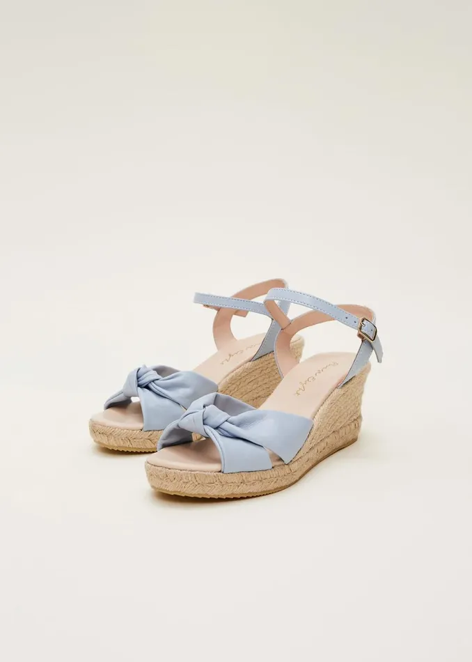 Women Phase Eight Heels Leather Knot Front Espadrilles Cornflower