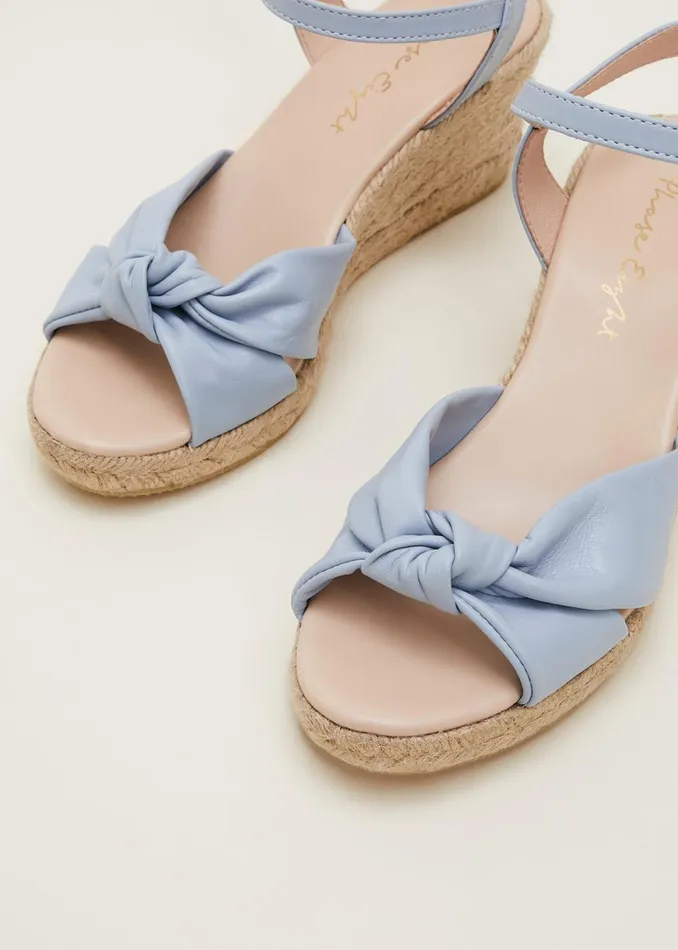 Women Phase Eight Heels Leather Knot Front Espadrilles Cornflower