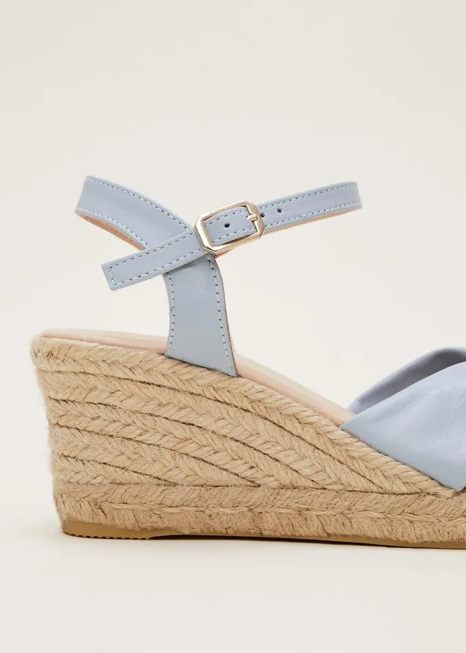 Women Phase Eight Heels Leather Knot Front Espadrilles Cornflower