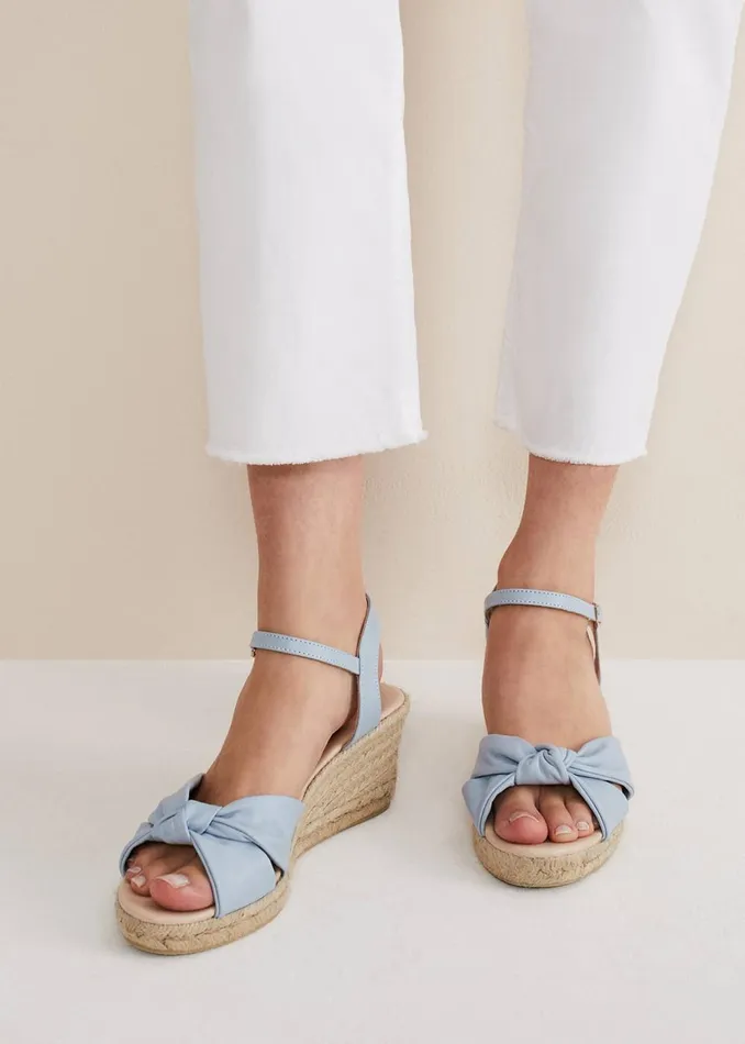 Women Phase Eight Heels Leather Knot Front Espadrilles Cornflower