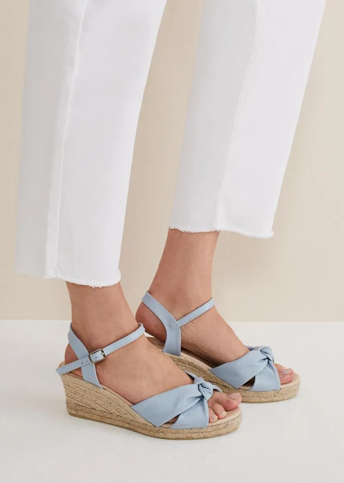 Women Phase Eight Heels Leather Knot Front Espadrilles Cornflower