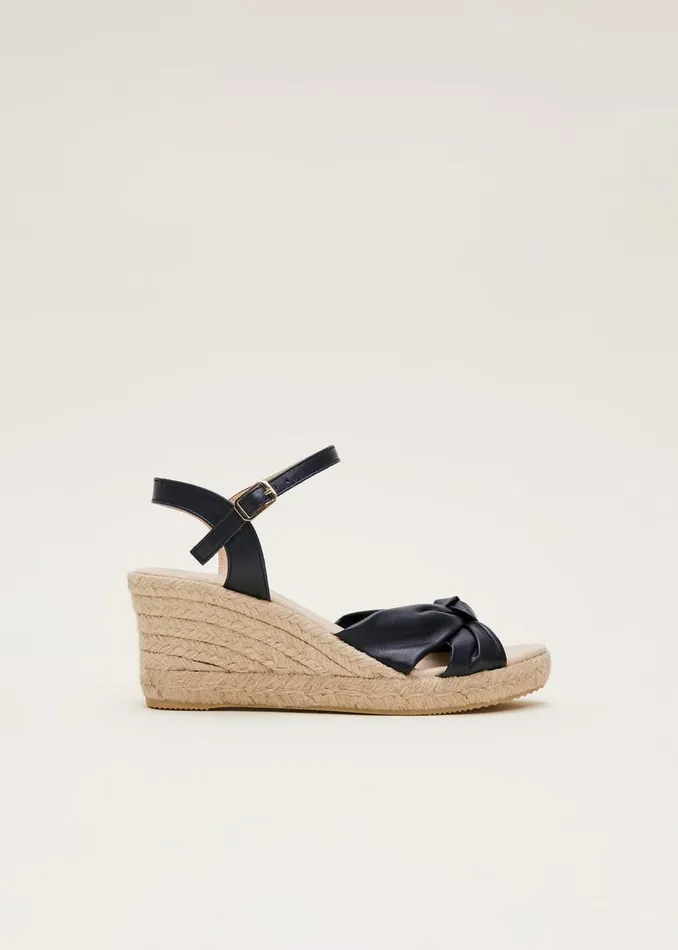 Women Phase Eight Heels Leather Knot Front Espadrilles Navy