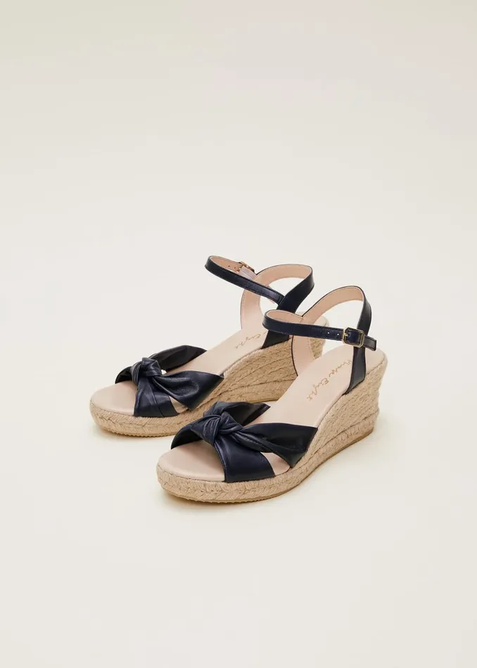 Women Phase Eight Heels Leather Knot Front Espadrilles Navy