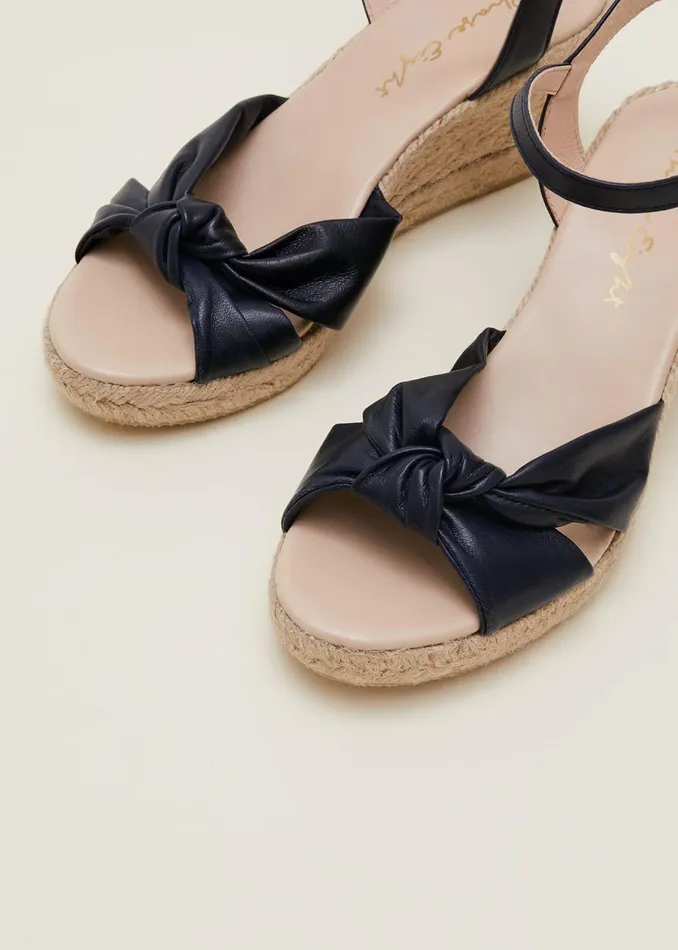 Women Phase Eight Heels Leather Knot Front Espadrilles Navy