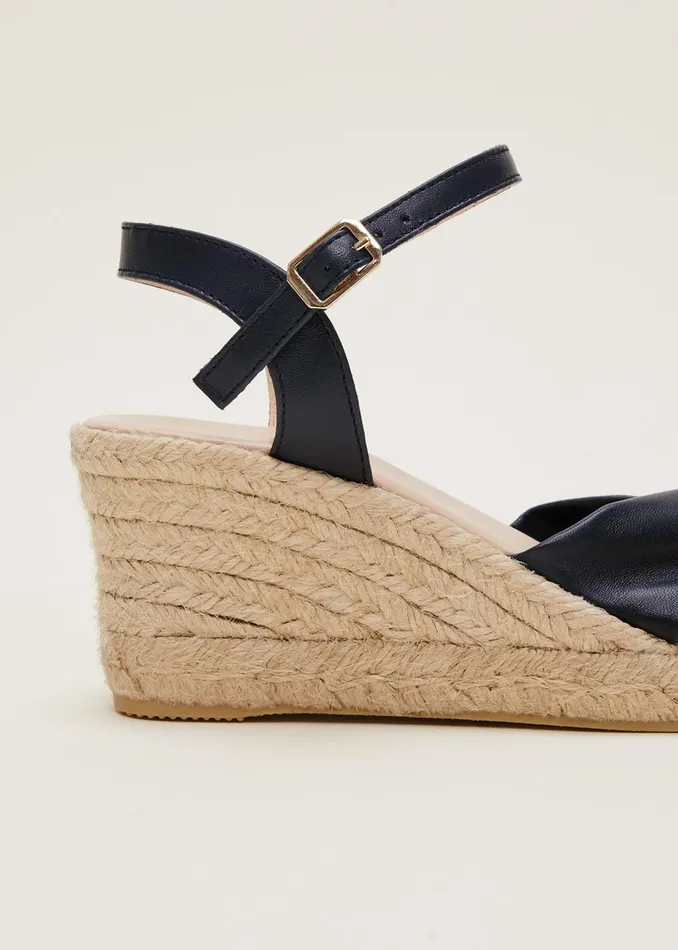 Women Phase Eight Heels Leather Knot Front Espadrilles Navy