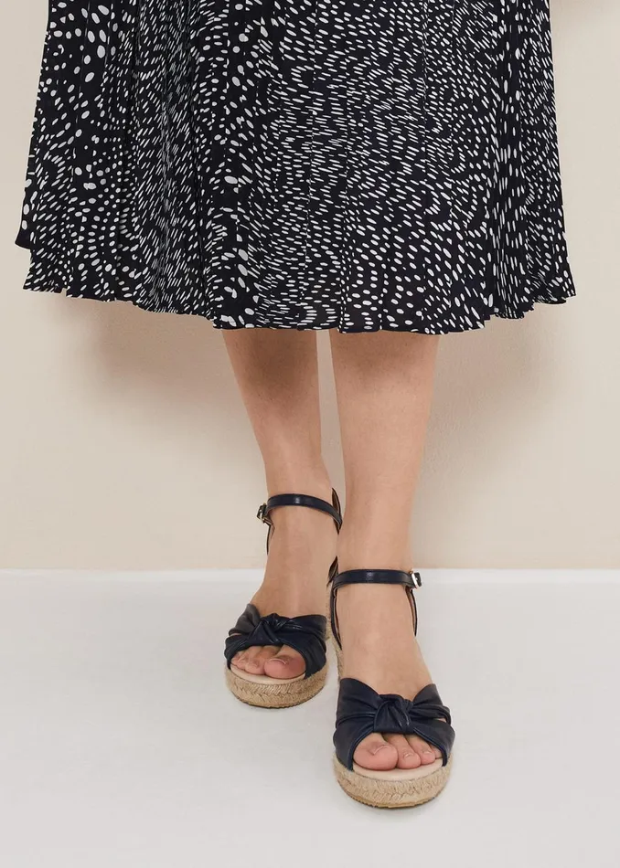 Women Phase Eight Heels Leather Knot Front Espadrilles Navy