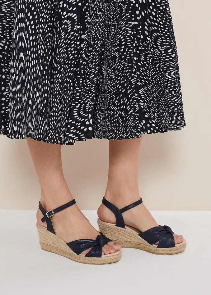 Women Phase Eight Heels Leather Knot Front Espadrilles Navy