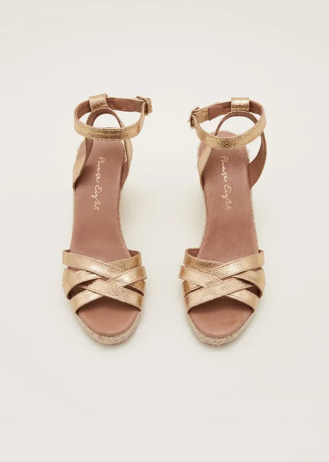 Women Phase Eight Heels Leather Strappy Espadrille Gold