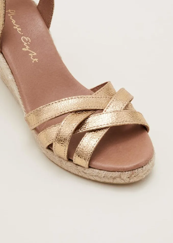 Women Phase Eight Heels Leather Strappy Espadrille Gold