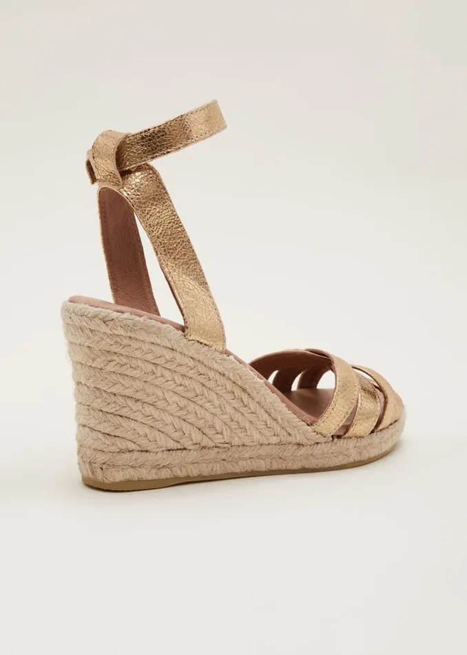 Women Phase Eight Heels Leather Strappy Espadrille Gold