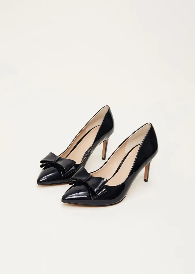 Women Phase Eight Heels Patent Bow Court Shoe Navy