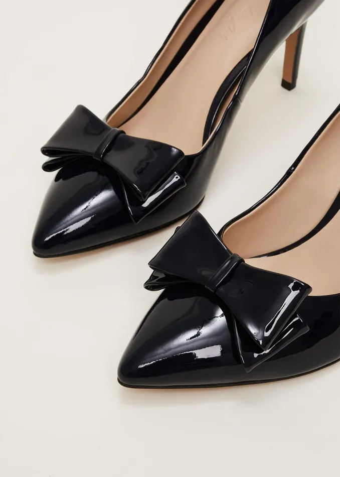 Women Phase Eight Heels Patent Bow Court Shoe Navy