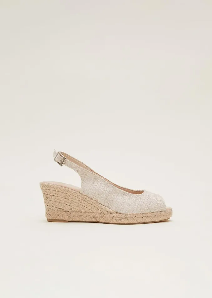 Women Phase Eight Heels Peeptoe Slingback Espadrilles Metallic