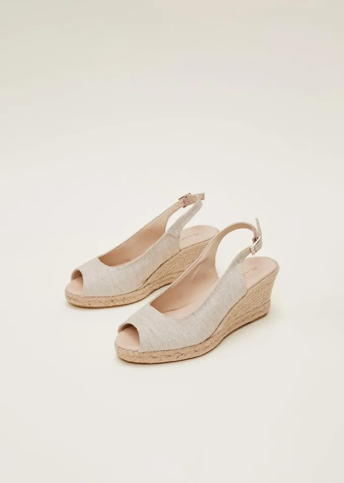 Women Phase Eight Heels Peeptoe Slingback Espadrilles Metallic