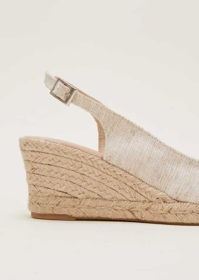 Women Phase Eight Heels Peeptoe Slingback Espadrilles Metallic