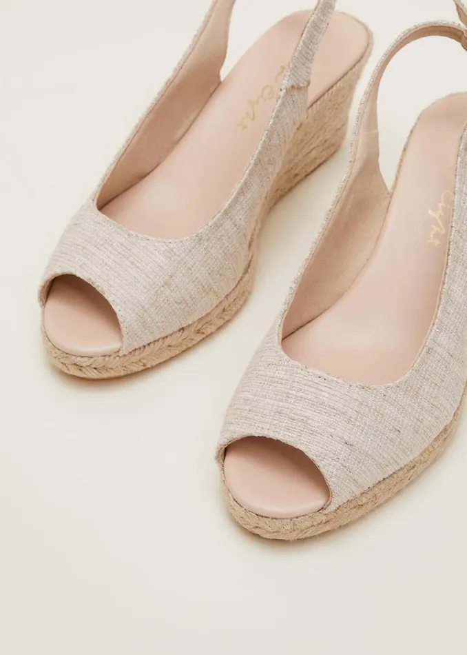 Women Phase Eight Heels Peeptoe Slingback Espadrilles Metallic