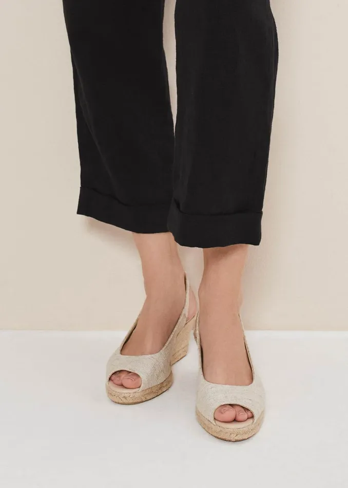 Women Phase Eight Heels Peeptoe Slingback Espadrilles Metallic