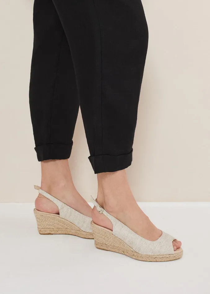 Women Phase Eight Heels Peeptoe Slingback Espadrilles Metallic