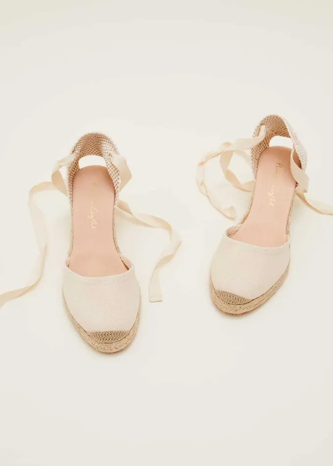 Women Phase Eight Heels Plain Tie Strap Espadrille Cream