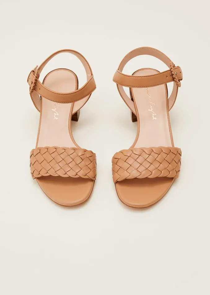 Women Phase Eight Heels Plaited Leather Heel Sandal Tan