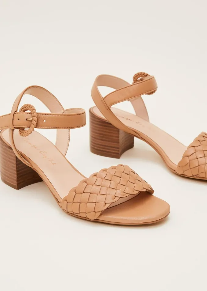 Women Phase Eight Heels Plaited Leather Heel Sandal Tan