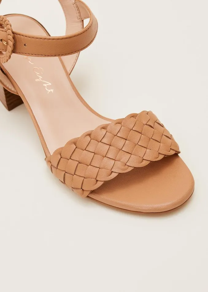 Women Phase Eight Heels Plaited Leather Heel Sandal Tan