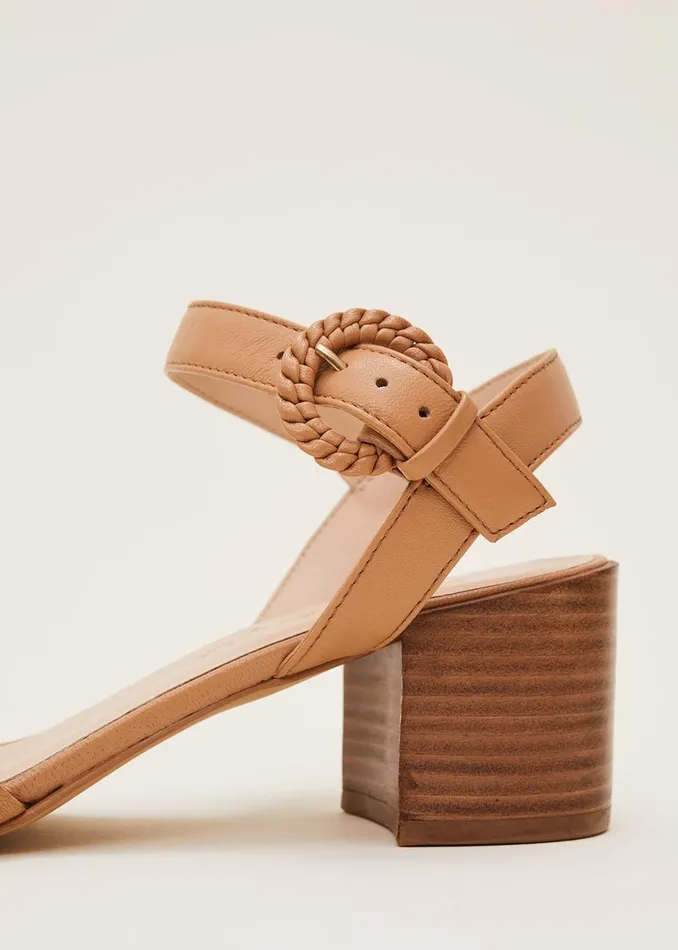 Women Phase Eight Heels Plaited Leather Heel Sandal Tan