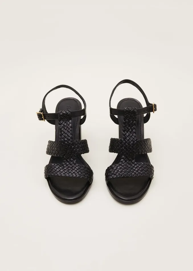 Women Phase Eight Heels Plaited T Bar Heeled Sandal Shoe Black