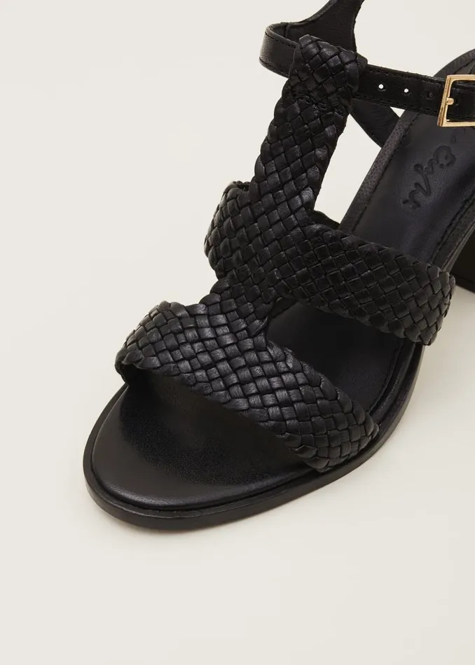 Women Phase Eight Heels Plaited T Bar Heeled Sandal Shoe Black