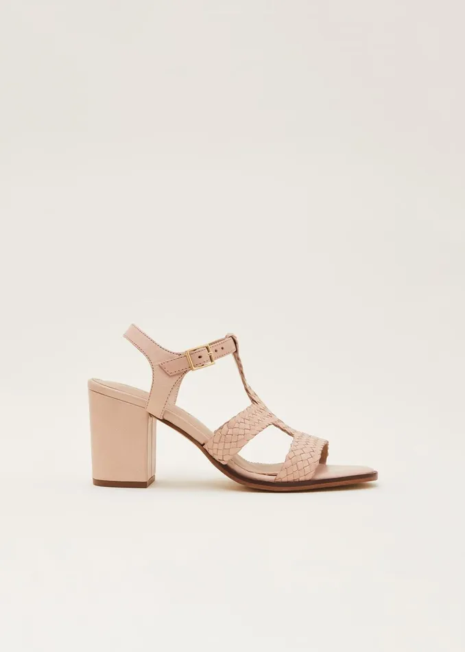 Women Phase Eight Heels Plaited T Bar Heeled Sandal Shoe Tan