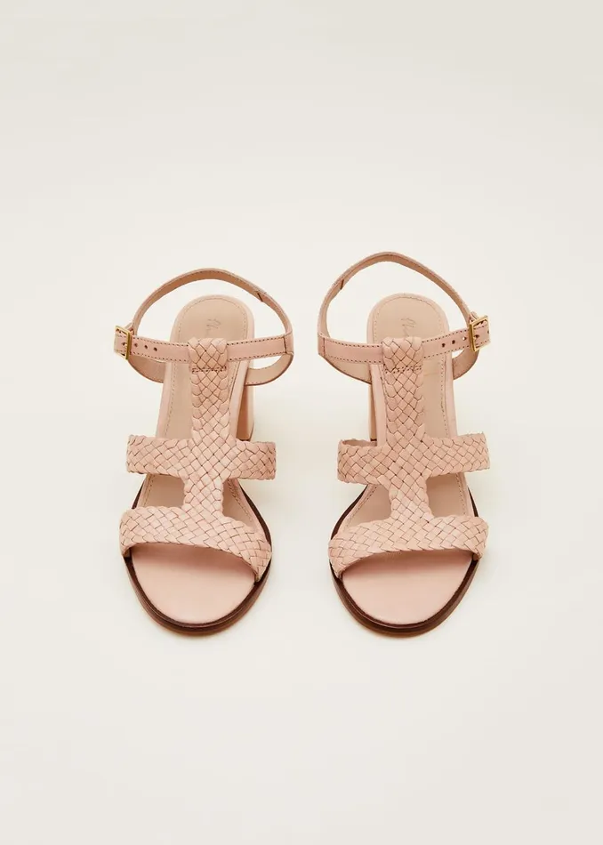 Women Phase Eight Heels Plaited T Bar Heeled Sandal Shoe Tan