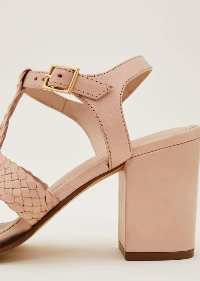 Women Phase Eight Heels Plaited T Bar Heeled Sandal Shoe Tan