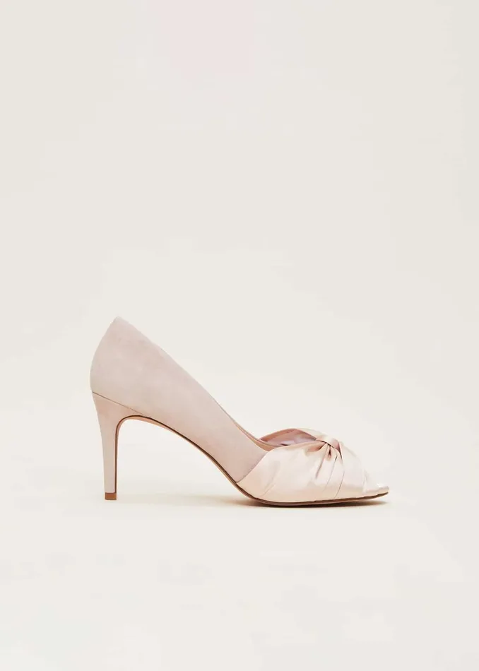 Women Phase Eight Heels Satin Twist Peeptoe Shoe Latte