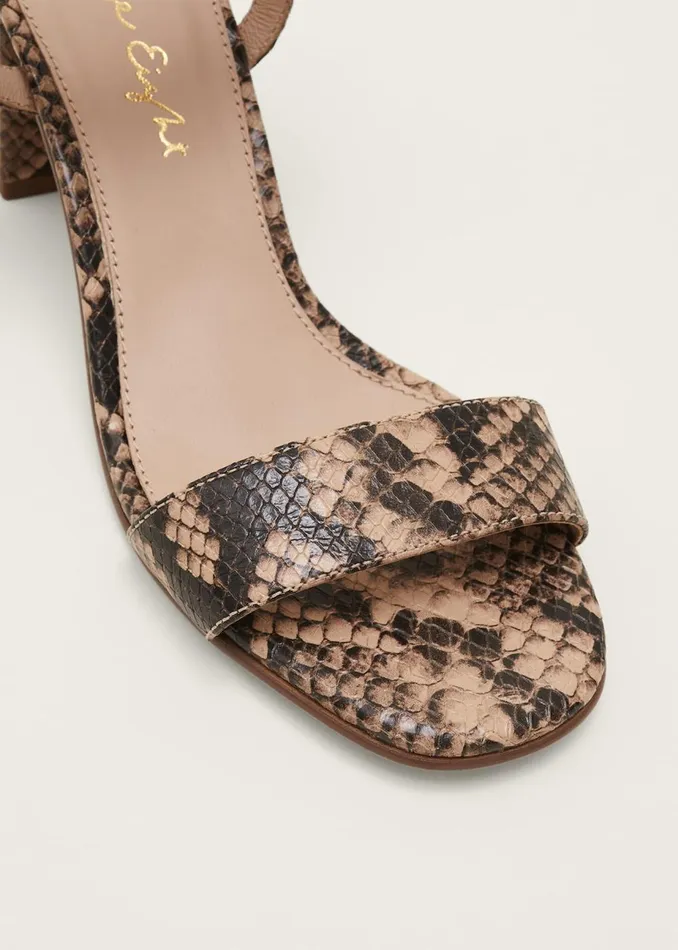 Women Phase Eight Heels Snake Skin Leather Buckle Sandals Snake