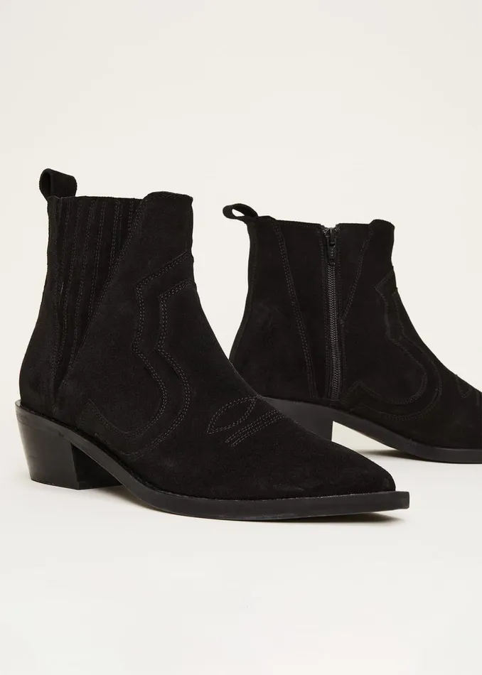 Women Phase Eight Heels Stitch Detail Suede Ankle Boot Black